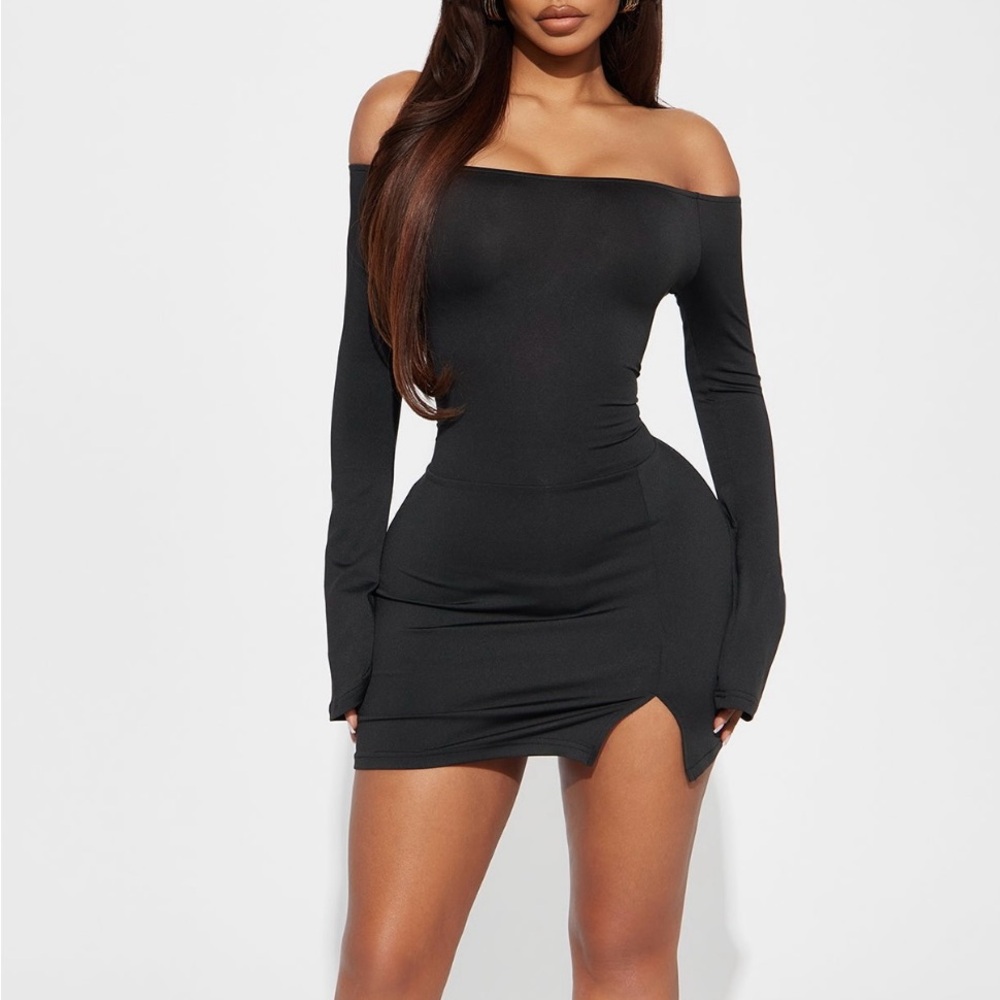 Fashion Nova Black Off-Shoulder/ sheer back Dress